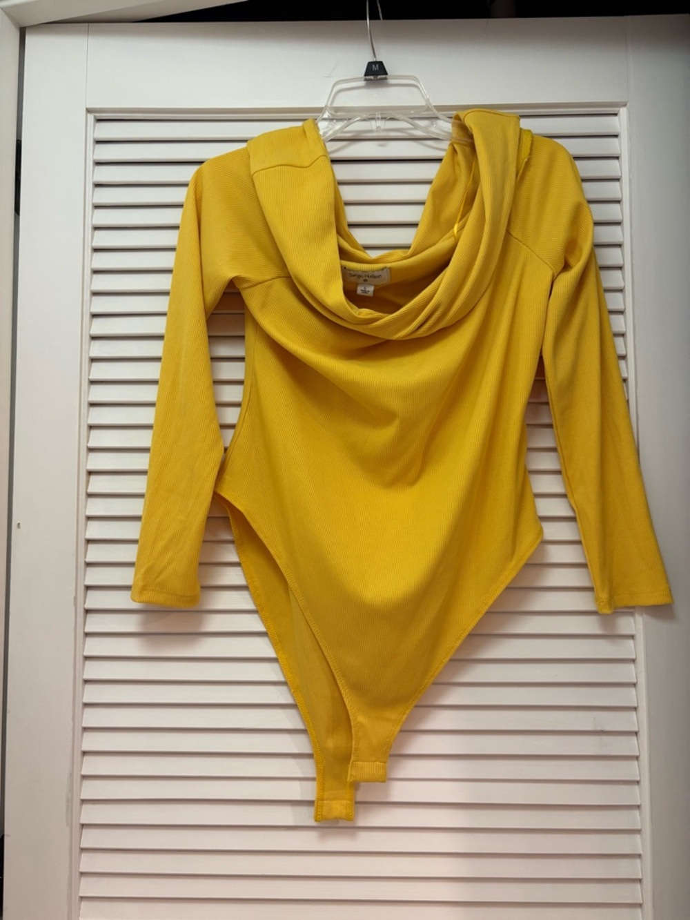 Women's Yellow Cowl Neck Long Sleeve Bodysuit